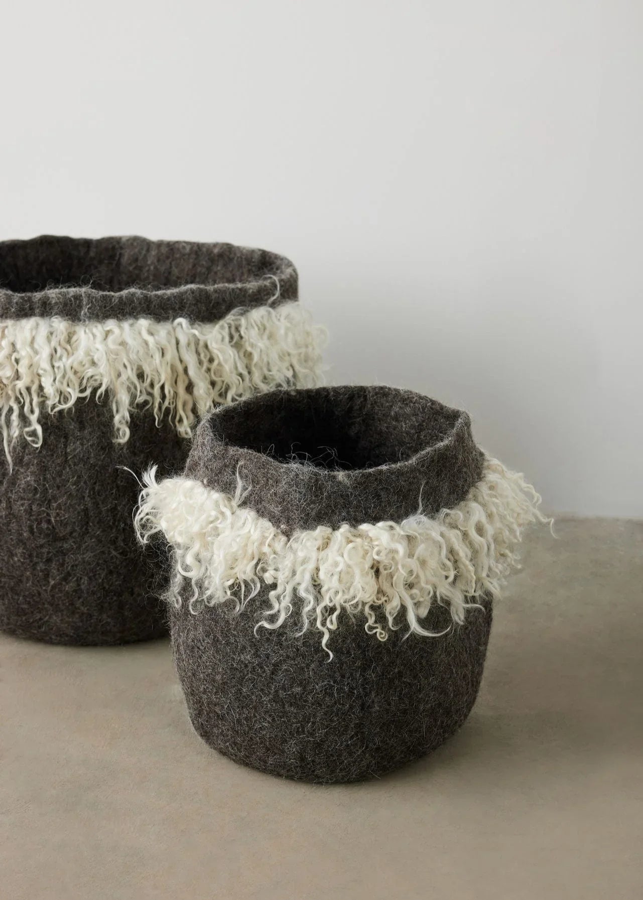 Grey Fringed Skirt Wool & Mohair Basket Kanju Interiors