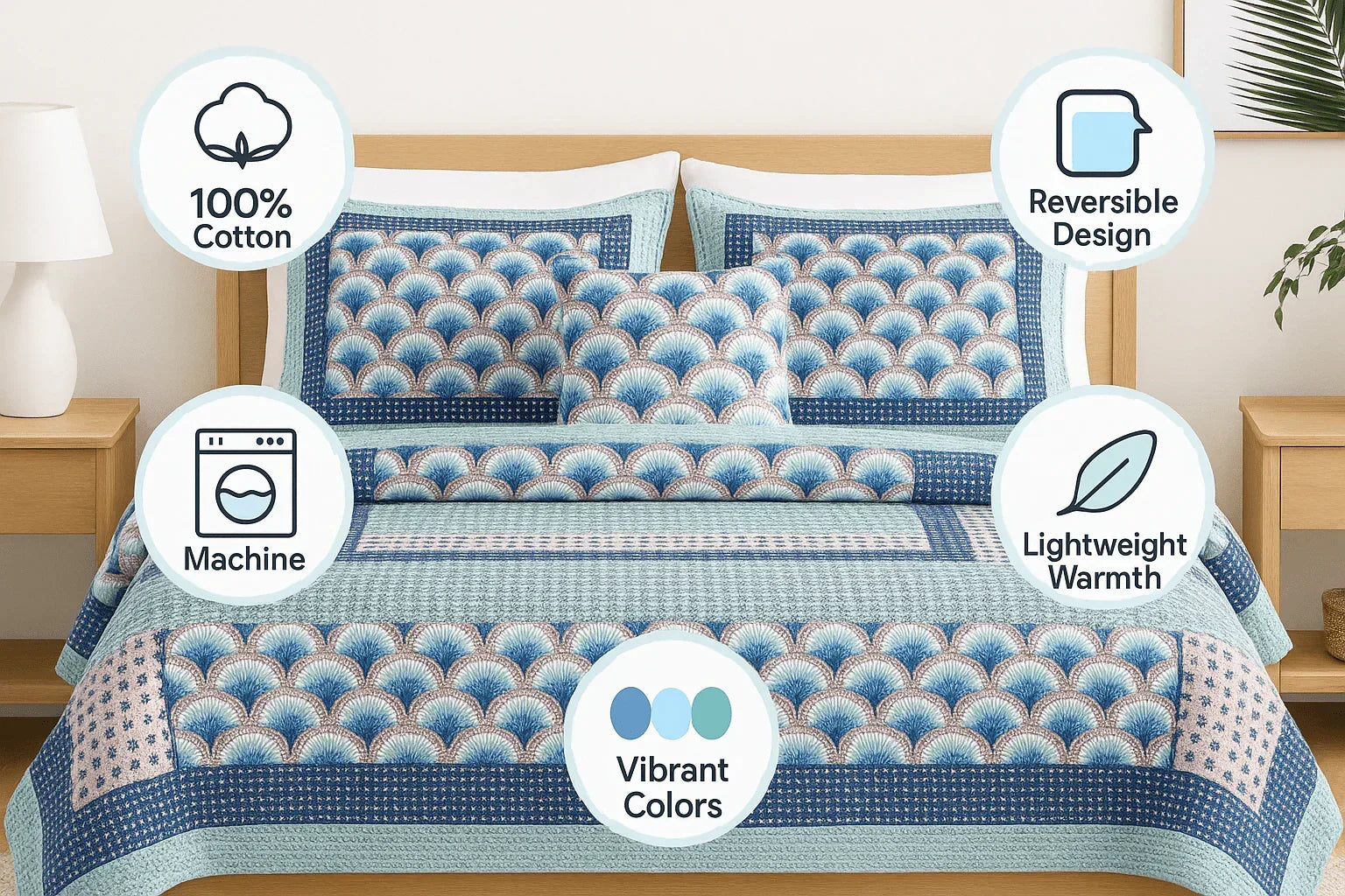 DaDa Bedding Mediterranean Blue Mint Green Patchwork Quilted Bedspread Set (JHW-884) DaDalogy Bedding Collection