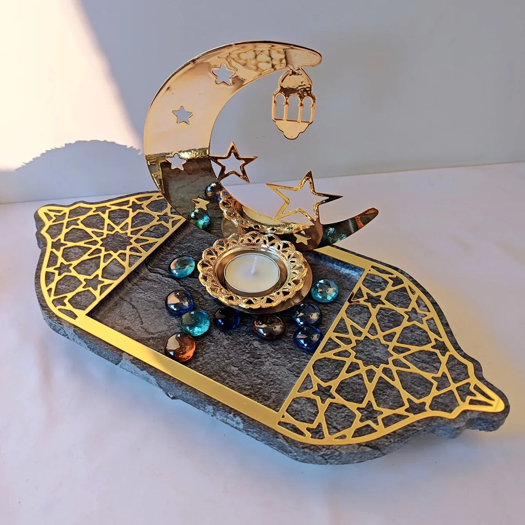 Golden Acrylic Tray - Ramadan Lantern Storage