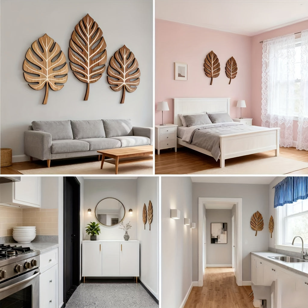 3 Wooden Calathea Wall Decorations, Perfect for Living Room And Bedroom Walls, Ideal Halloween And Christmas Gifts for Friends, Seasonal Decor, Handmade Wall Art, Lightweight Decor, Decorative Plaques, Hanging Decor, Plant Lo House Of Avana