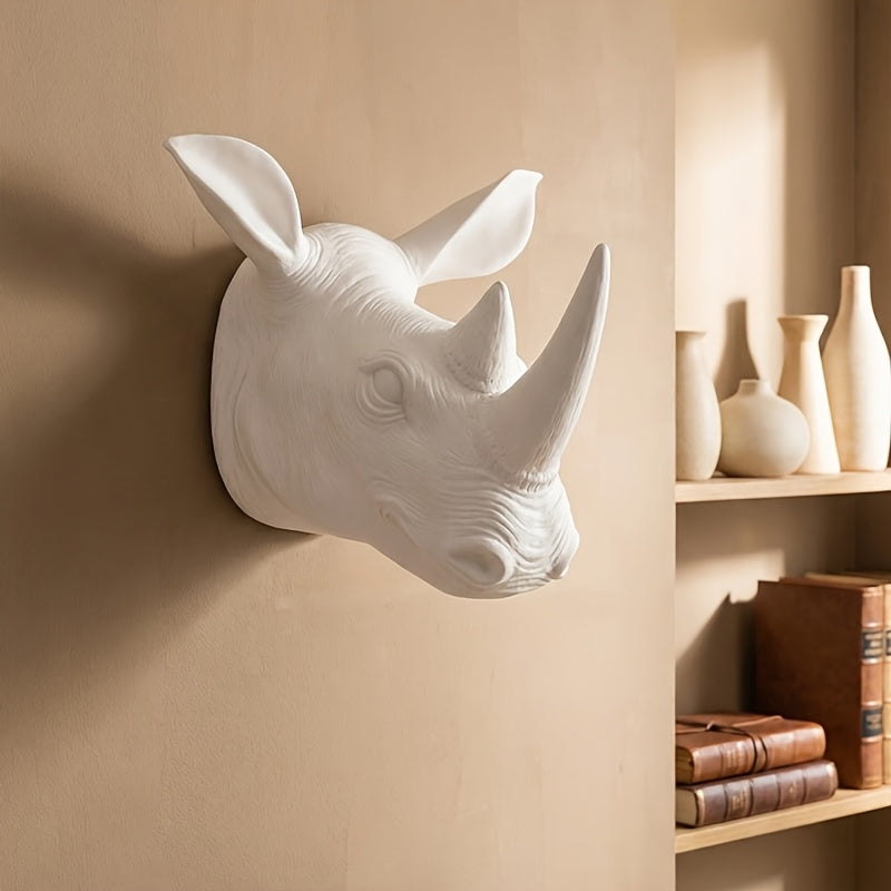 [2D Flat] Rhino Wall Hanging | Classic European Style Animal Wall Decor, Plastic, Wall Mount, Suitable for Home Office