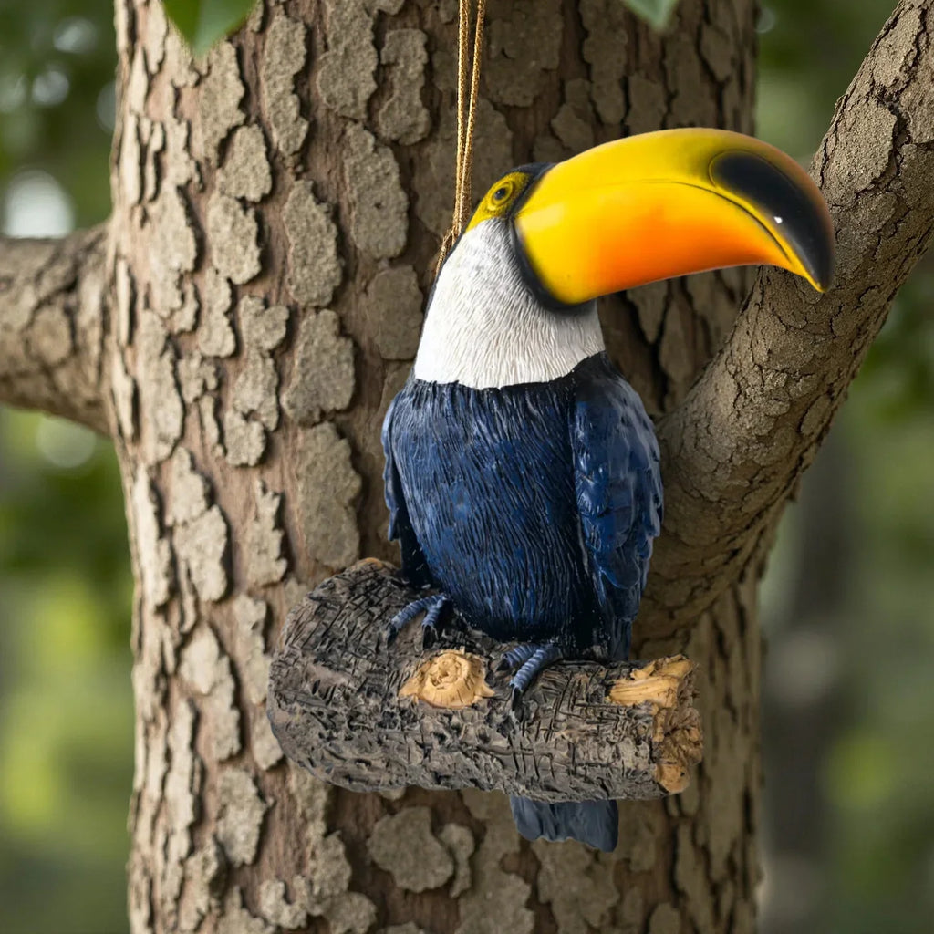 11.4" Tall Toucan Tree Hugging Garden Statue - Vibrant Multi-Color Resin Tropical Bird Sculpture with Expressive Eyes & Black/White Feathers, Indoor/Outdoor Hanging Decor for Lawn, Porch, Patio - No Electricity Needed, Durabl House Of Avana