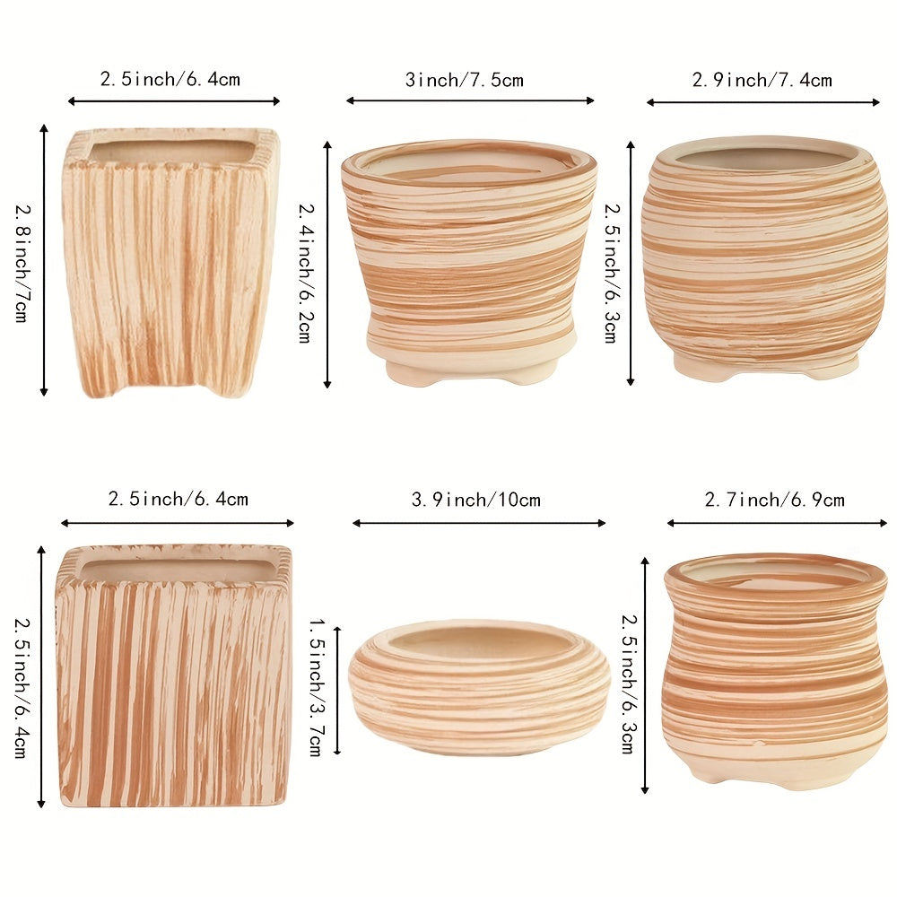 SUN-E 6pcs/Set Mini Plant Pots Pattern Succulent Plant Pot Cactus Pot Flower Pot Decorative Ceramic Planter for Home House Office Outdoor Garden Container Planter Perfect Gift Idea for Women with Drain Hole 2.5Inch/6.5cm (Pla House Of Avana
