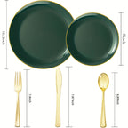100pcs Golden Green Plastic Plate Cutlery Set - Christmas Decoration, Including 20 Dessert Plates, 20 Dinner Plates, 60 Silverware, Suitable for Weddings, Parties And Birthdays, Christmas Parties House Of Avana
