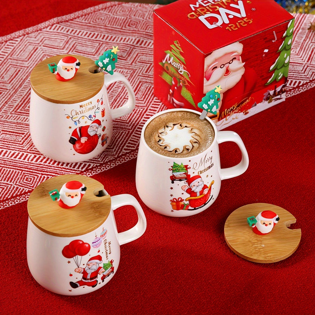 Creative Santa Claus Ceramic Mug with Lid Spoon Christmas Gift House Of Avana