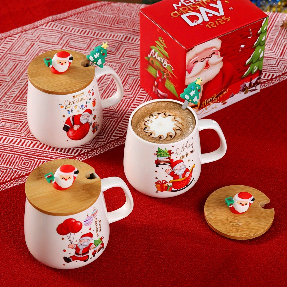 Creative Santa Claus Ceramic Mug with Lid Spoon Christmas Gift House Of Avana