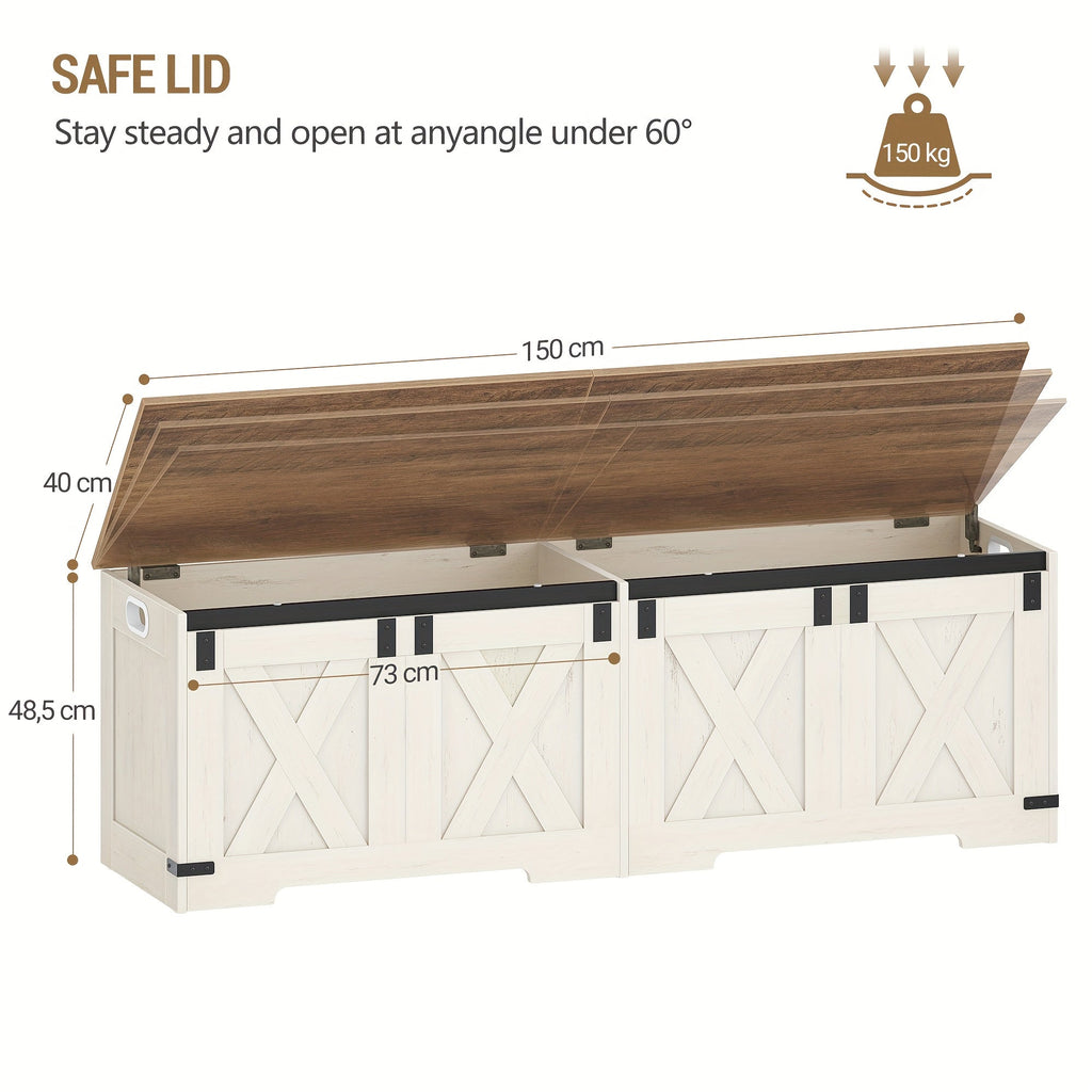 59" Storage Chest, Extra Large Storage Trunk with 2 Safety Hinges, Farmhouse Wooden Box Bench, Lift-Top Organizer Chest, Entryway Trunk for Bedroom, Living Room, White And Brown House Of Avana