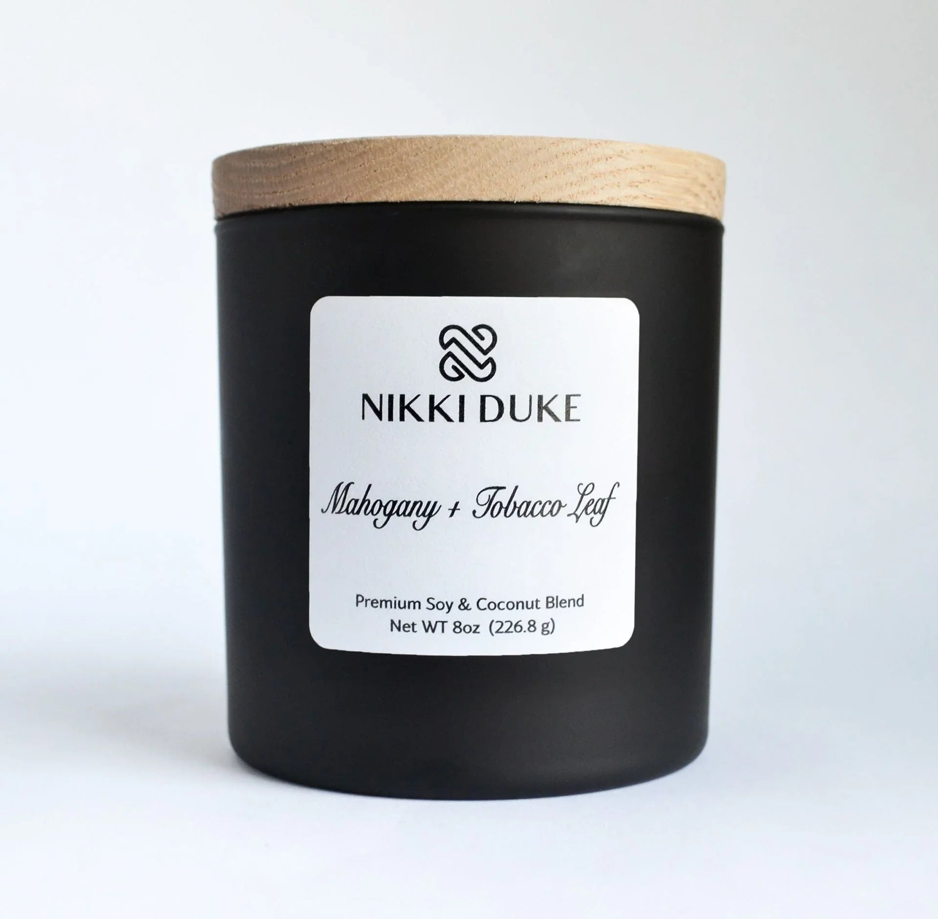 Nikki Duke Mahogany + Tobacco Leaf  8 oz Premium Soy + Coconut Candle Nikki Duke