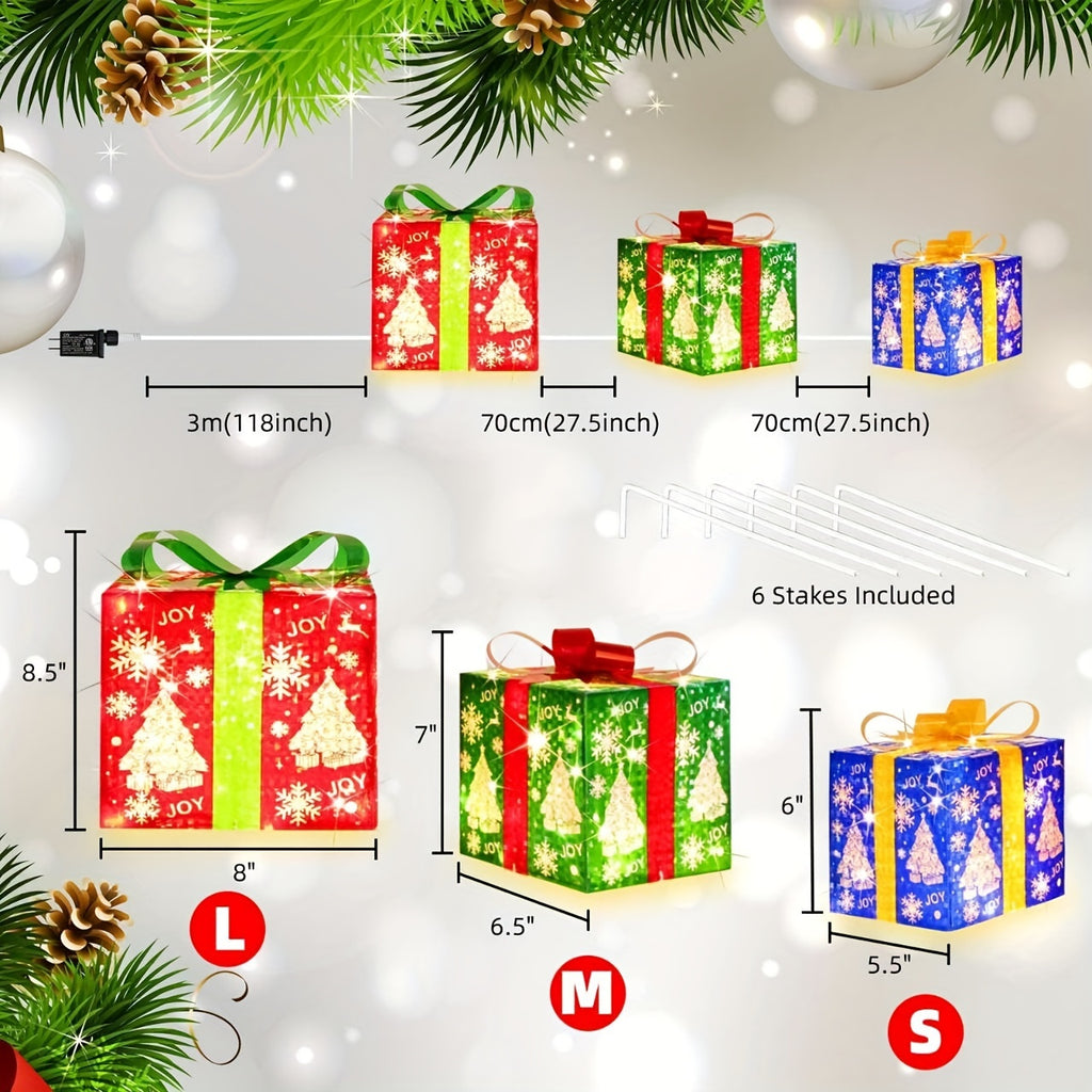 70 LED Christmas Set Of 3 Lighted Gift Boxes Decorations , Warm White Lights with Flasher , Decorative Boxes , Christmas Tree Skirt Ornament , for Holiday Party Christmas House Of Avana
