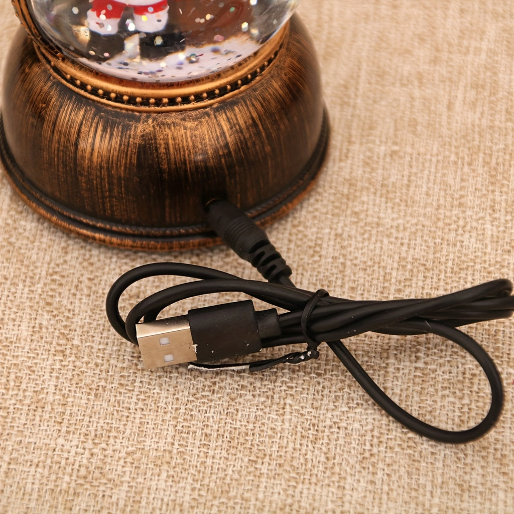 1pc Vintage-Style USB-Powered Glowing Snowfall & Music Box with Rotating Dome Lid - Self-Lit Resin/PC Ornament, Water-Filled Centerpiece with Twinkling Lights, Battery-Free Operation (USB Plug-in) - Christmas Tree & Home Deco House Of Avana