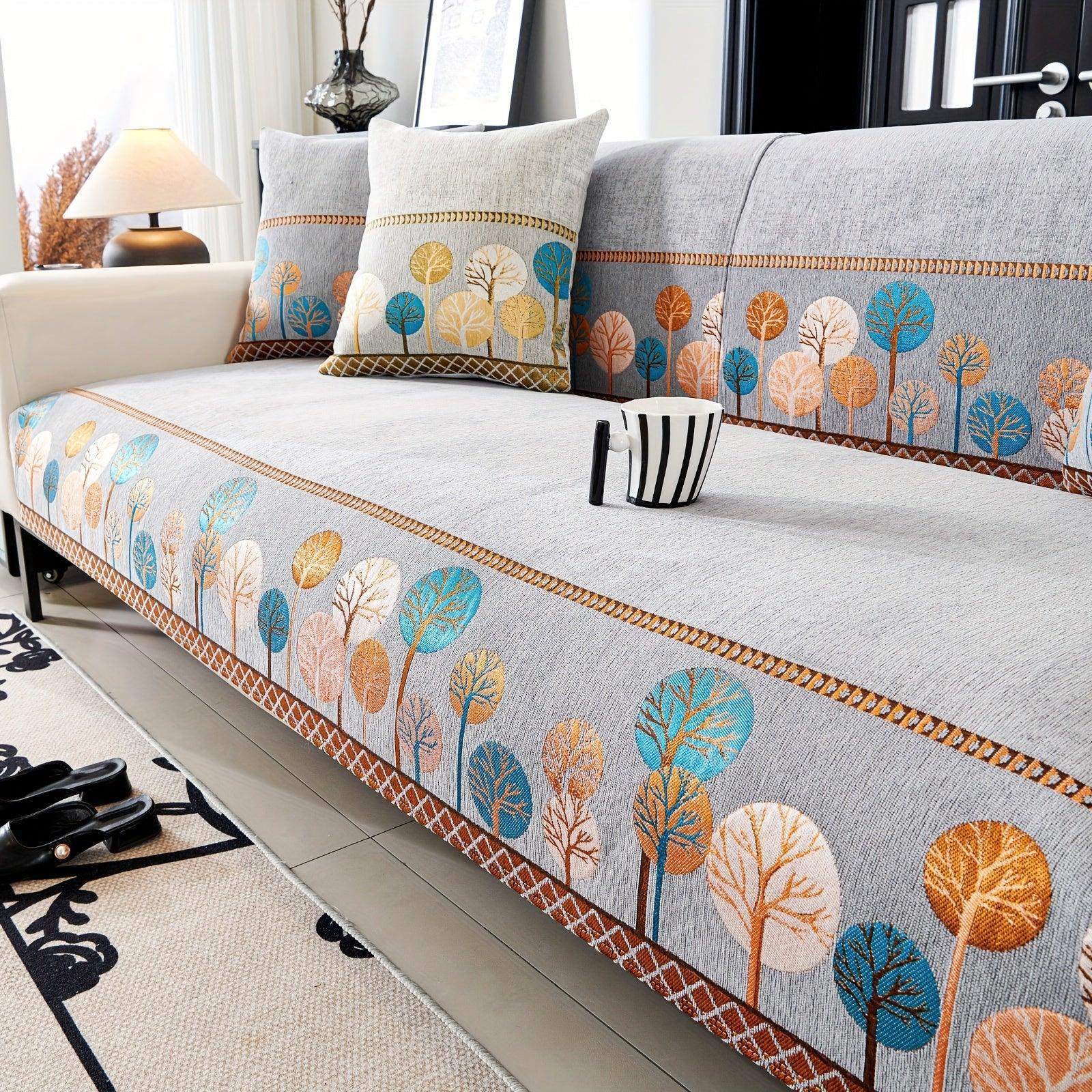 Pet Proof Couch Cover - Boho Chenille Sofa Cover with Tree Embroidery topspet