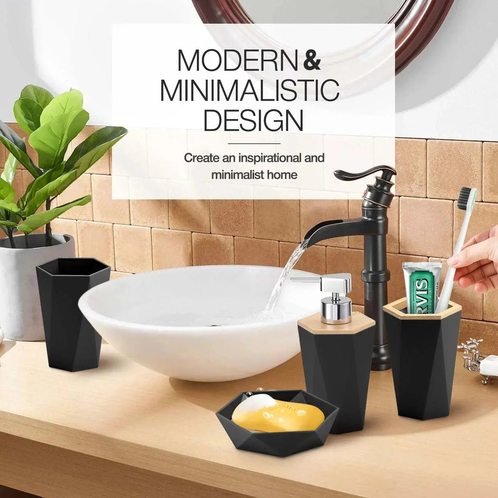 S Bathroom Accessory Sets - Includes Toothbrush Holder, Cup, Soap Dispenser, Dish, Swab Box, Lotion... - House Of Avana [[SKU:HOA-BAT-043]]