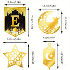 8pcs Eid Celebration Party Decoration Suit, The Moon And The Stars Spiral Flag, DIY Home Ramadan Atmosphere Improvement, Black Paper House Of Avana