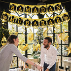 8pcs Eid Celebration Party Decoration Suit, The Moon And The Stars Spiral Flag, DIY Home Ramadan Atmosphere Improvement, Black Paper House Of Avana