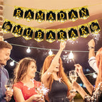 8pcs Eid Celebration Party Decoration Suit, The Moon And The Stars Spiral Flag, DIY Home Ramadan Atmosphere Improvement, Black Paper House Of Avana