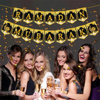 8pcs Eid Celebration Party Decoration Suit, The Moon And The Stars Spiral Flag, DIY Home Ramadan Atmosphere Improvement, Black Paper House Of Avana