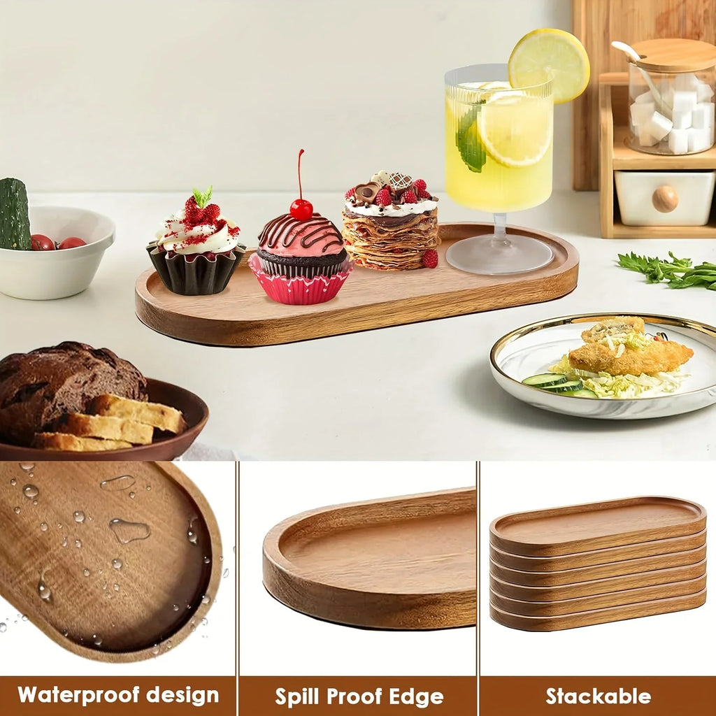 [8pcs Wood Serving Trays] 8pcs Oval Wooden Plates Wood Serving Trays | 10 And 12 Inch Charcuterie Boards Wood Serving Platter Cheese Dinner Plates | Bulk For Dessert Snack Bread Fruit Appetizer Dishes - House Of Avana