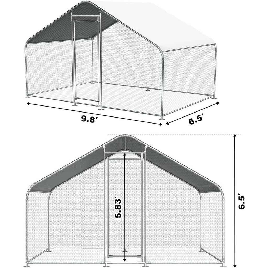 9.8 Ft x 6.5 Ft. Large Metal Outdoor Walk-in Chicken Coop with Waterproof Cover