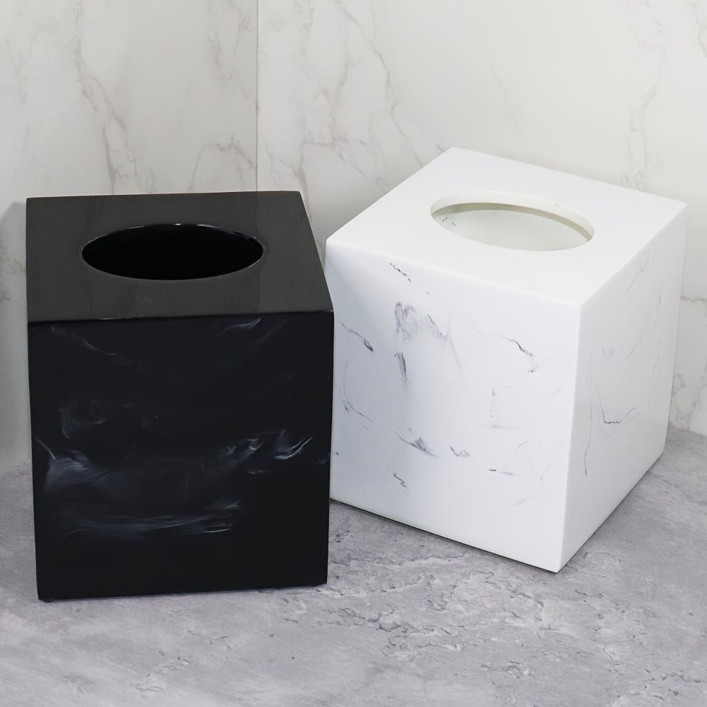 Resin Marble Pattern Tissue Box, Suitable for Hand Towels, Toilet Paper Rolls, etc., Can Be Placed in Bathroom, Living Room, Vanity Square Tissue Holder, Black Imitation Marble, White Imitation Marble House Of Avana