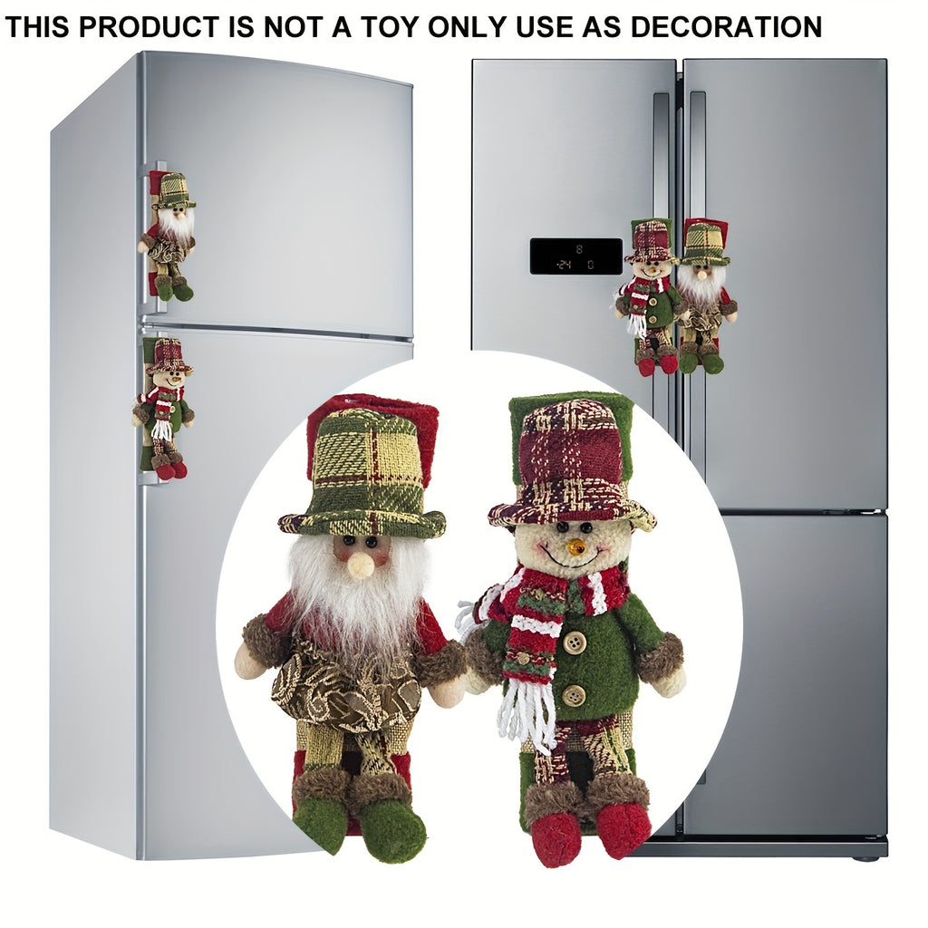 2-Pack Christmas Refrigerator Door Handle Covers, Vintage Plaid Fabric Santa & Snowman Kitchen Appliance Handle Covers, Polyester Non-Electric Festive Decor for Fridge, Microwave, Dishwasher - Universal Holiday Anniversary Pa House Of Avana