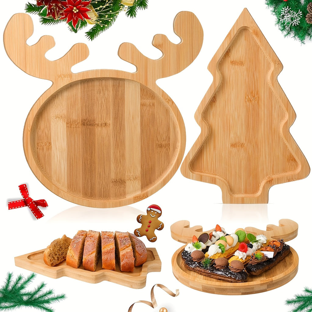 1 Set Christmas Plates, 2pcs Christmas Charcuterie Boards, Christmas Tree and Reindeer Shaped Trays, Party Plates, Wooden Snack Platters, Cute Gift, Christmas Tree Platter for Christmas Parties, Christmas, Party Gatherings House Of Avana