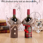 1pc Festive Christmas Wine Bottle Cover with Plush Fur Collar - Polyester, Perfect for Holiday Parties & Home Decor House Of Avana