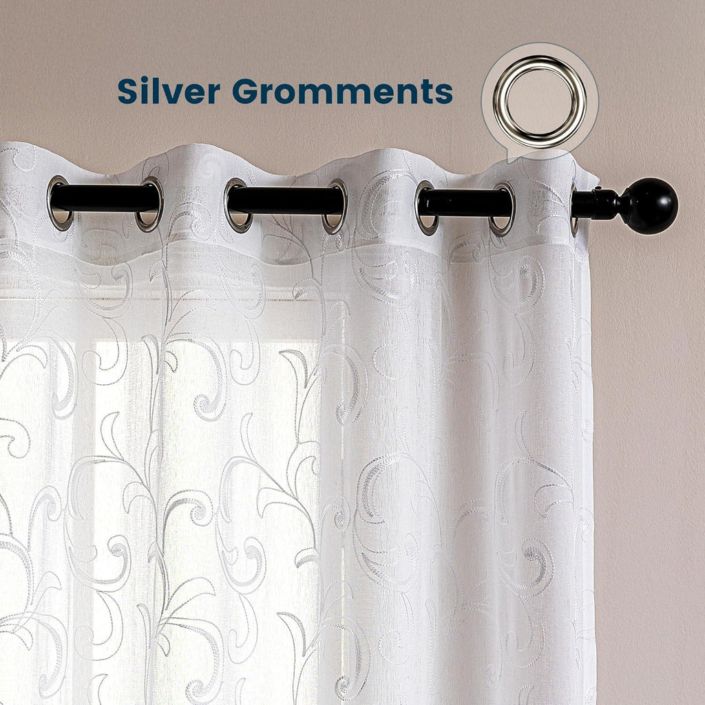White Leaf Sheer Curtains for Living Room/Bedroom Sleep Zone