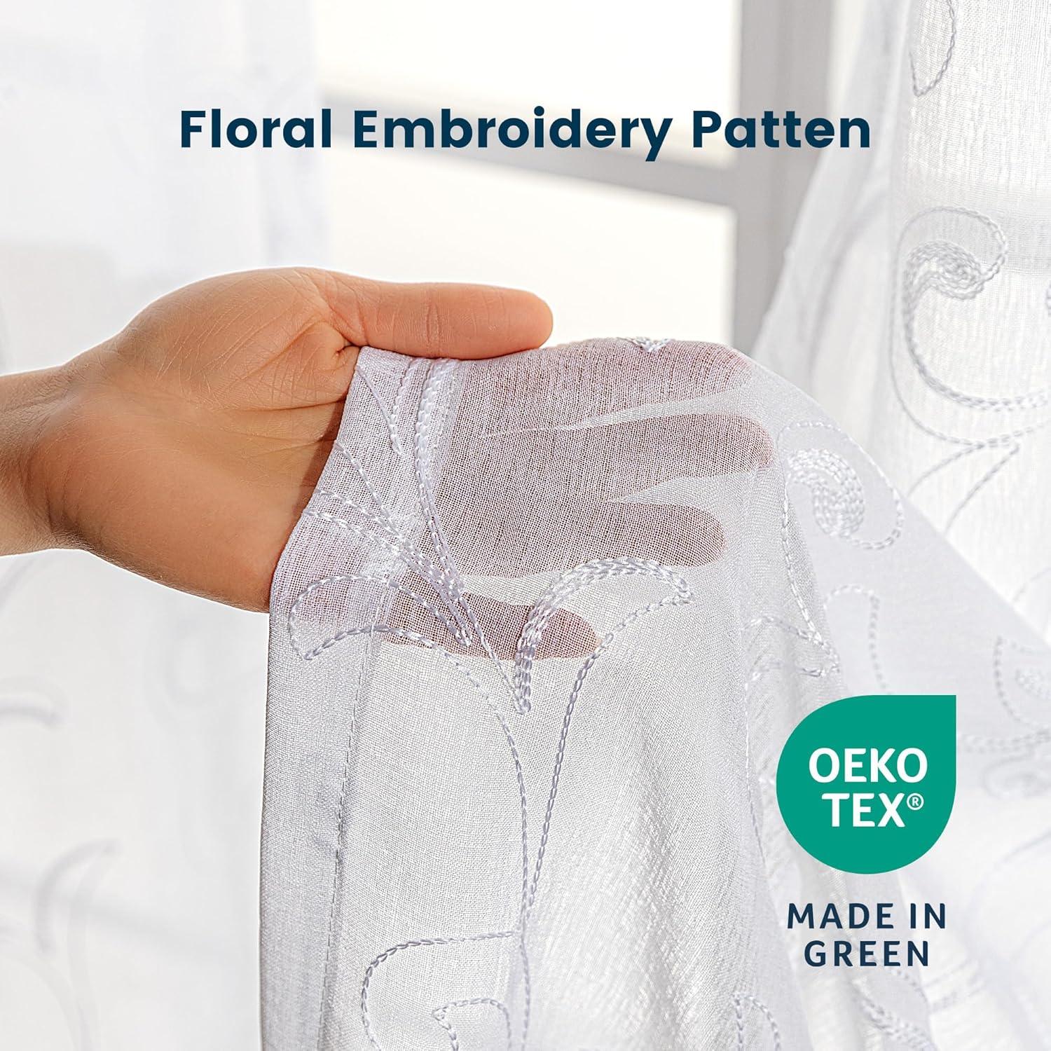 White Leaf Sheer Curtains for Living Room/Bedroom Sleep Zone