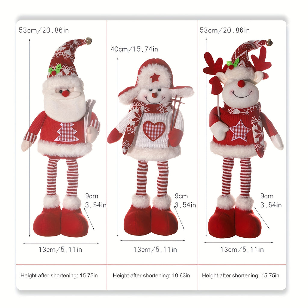 3pcs Christmas Plush Figurine Set with Adjustable Standing Legs - Santa, Snowman & Reindeer Soft Fabric Decorations with Expressive Faces, Posable Arms & Plush Bodies for Indoor/Outdoor Tabletop, Mantel, Shelf - No Electricit House Of Avana