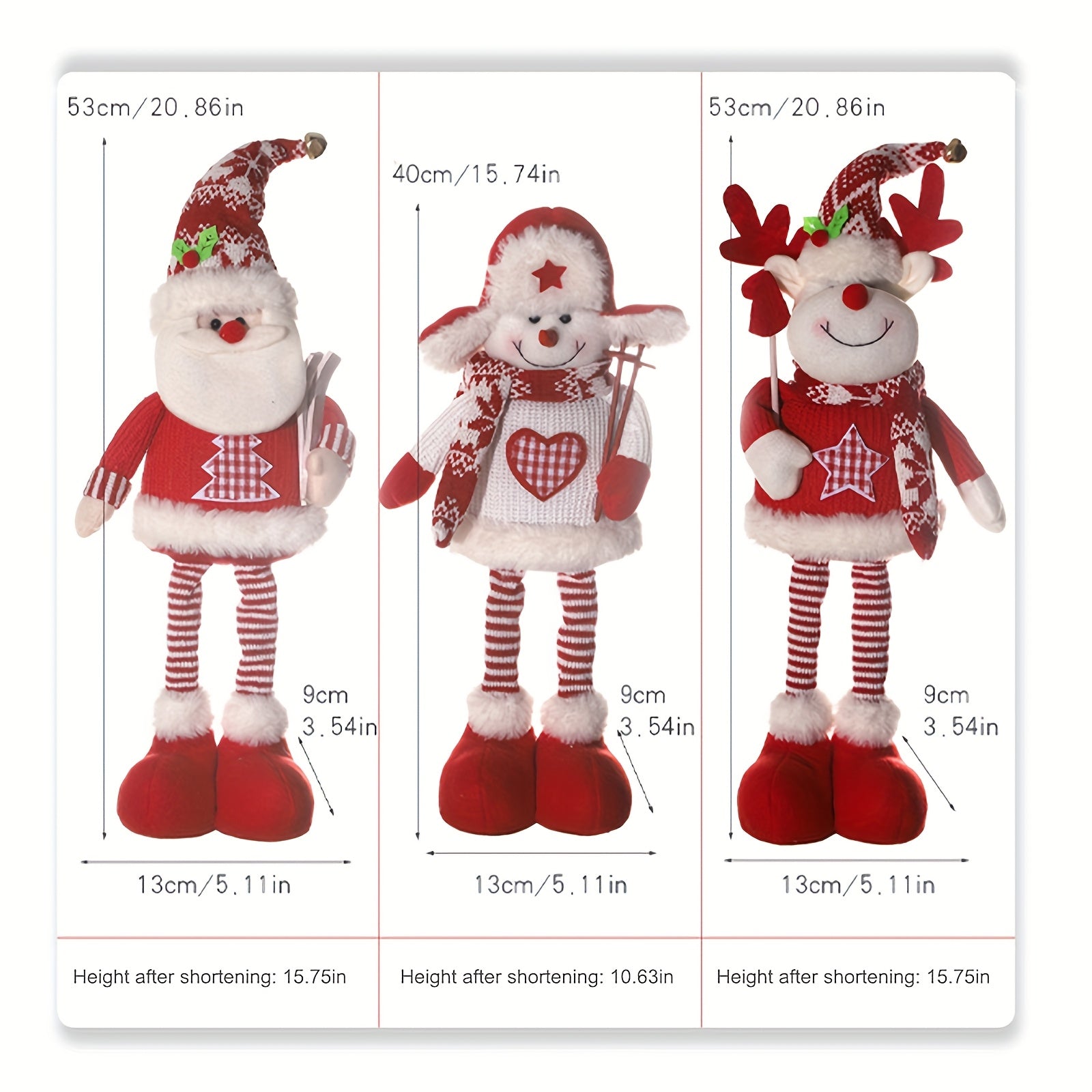 3pcs Christmas Plush Figurine Set with Adjustable Standing Legs - Santa, Snowman & Reindeer Soft Fabric Decorations with Expressive Faces, Posable Arms & Plush Bodies for Indoor/Outdoor Tabletop, Mantel, Shelf - No Electricit House Of Avana