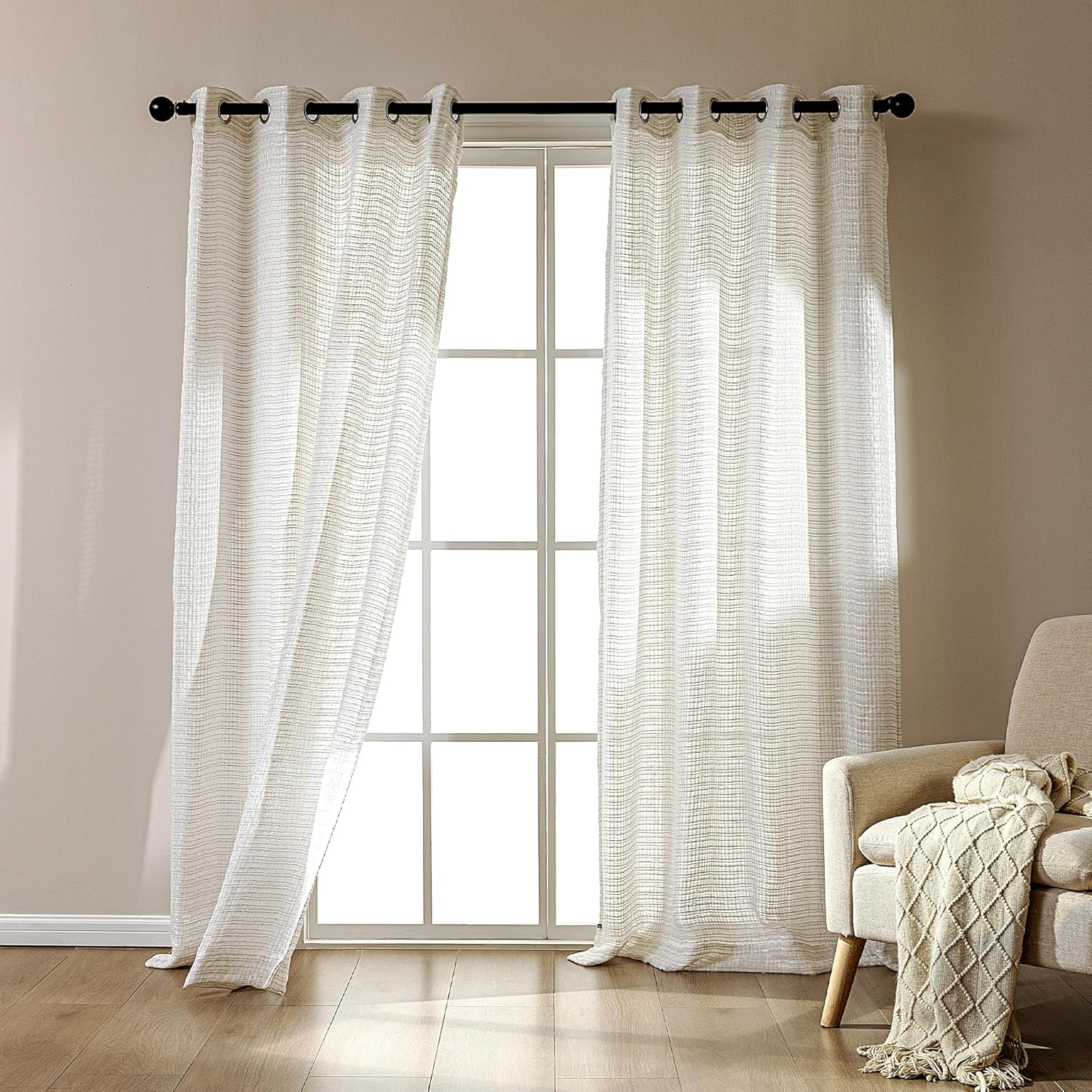 Sheer Curtains 2-Piece Set for Living Room/Bedroom Sleep Zone