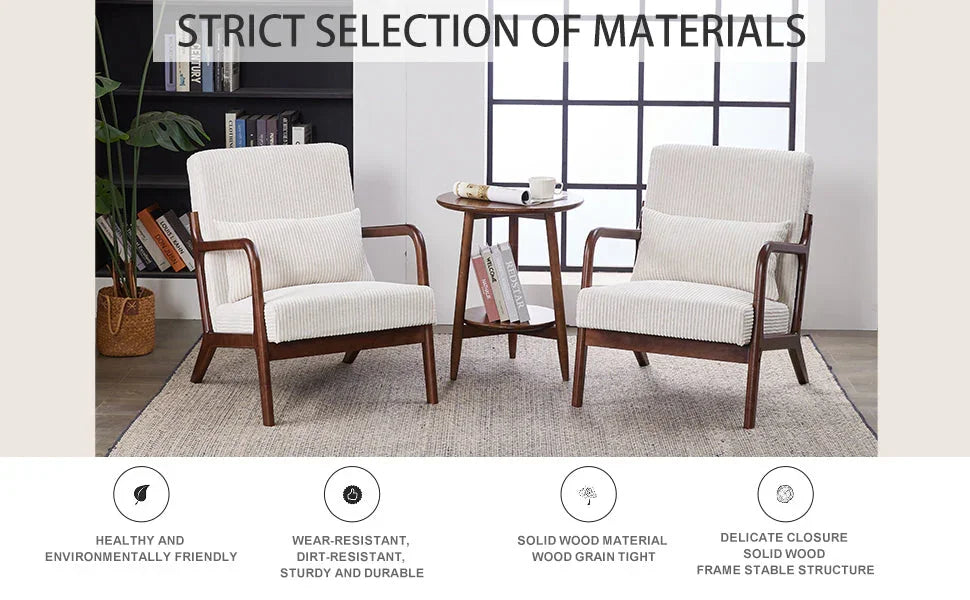 Mid-Century Modern Accent Chair, Arm Chair Living Room Chairs with Pillow Upholstered Reading Chair with Solid Wood Frame & Living Room Bedroom Balcony (beige) Streamdale Furniture