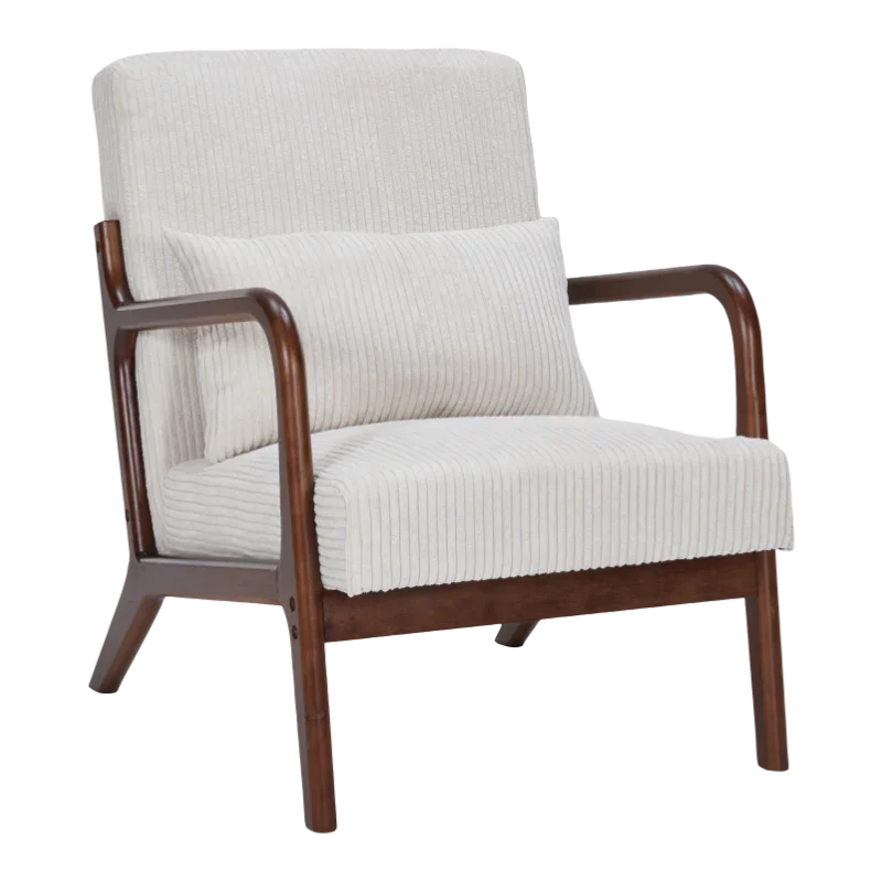 Mid-Century Modern Accent Chair, Arm Chair Living Room Chairs with Pillow Upholstered Reading Chair with Solid Wood Frame & Living Room Bedroom Balcony (beige) Streamdale Furniture