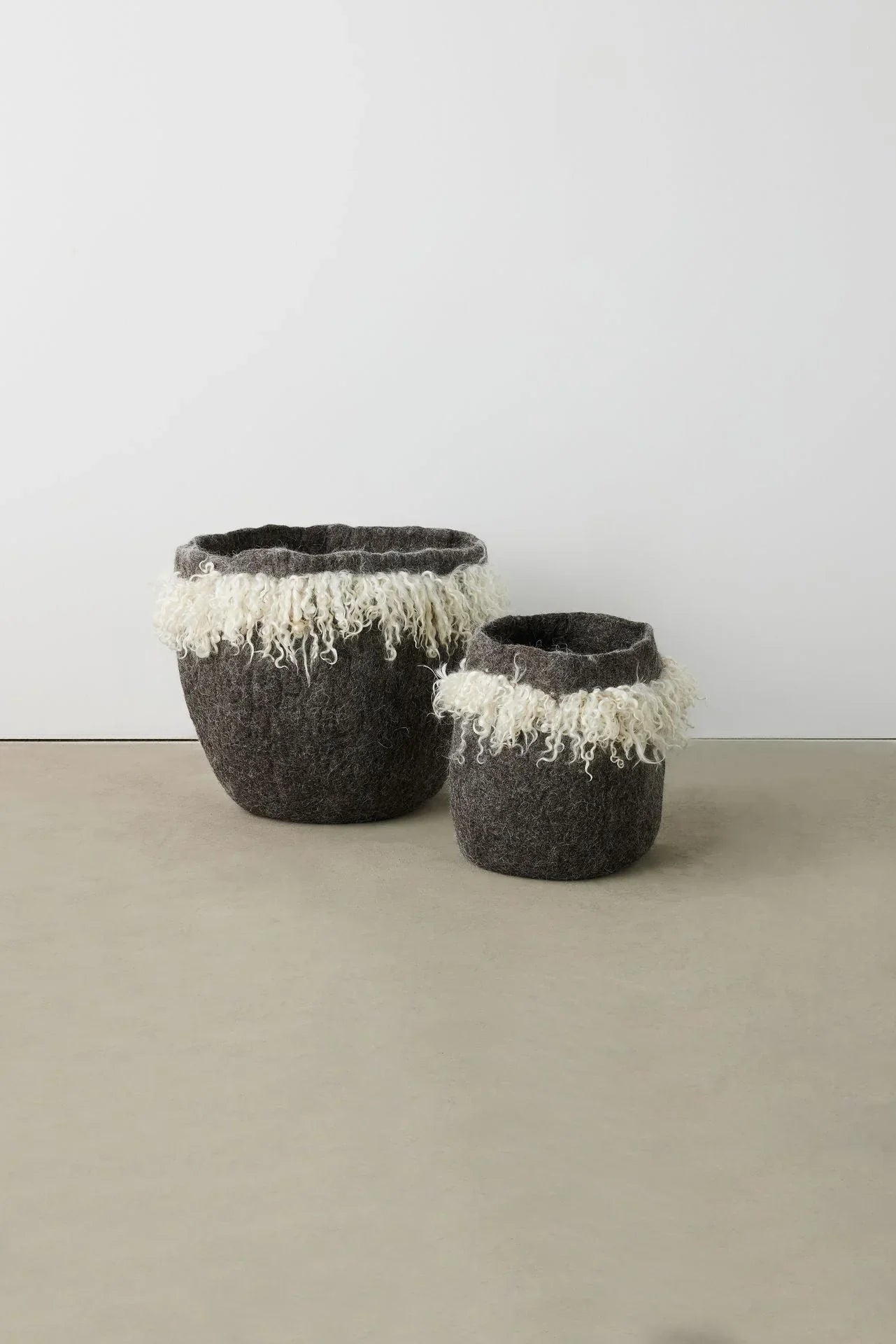 Grey Fringed Skirt Wool & Mohair Basket Kanju Interiors