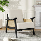 White Single Leisure Sofa, Rattan Decorative Armrest Upholstered Boucle Fabric Wingback Armchair with Padded Seat for Living Room Lounge Sofa Meeting Visitor Chair Cozy Chair for Bedroom Home Office House Of Avana