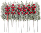 SHARKBEE 18pcs Artificial Pine Branches with Red Berry Picks 27.94cm Winter Christmas Greenery Fake Juniper Leaves Norfolk Pine Stems Needles for Craft Wreath Garland Vase House Of Avana