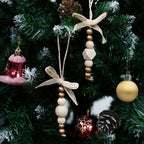 24pcs Bohemian Style Wooden Bead Christmas Tree Ornaments, Natural Wood Beads with Golden Beads and Bows - Farmhouse Style Hanging Decor for Wreaths, Holiday Trees, Floral Arrangements, Wedding Decor Accessories, Vintage Char House Of Avana