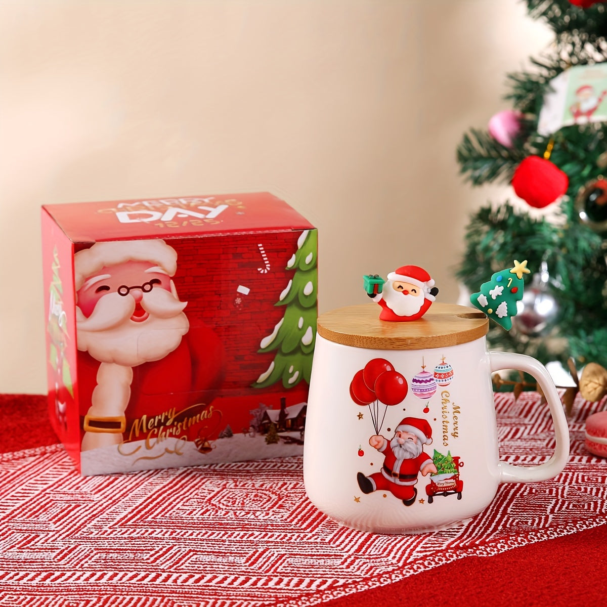 Creative Santa Claus Ceramic Mug with Lid Spoon Christmas Gift House Of Avana