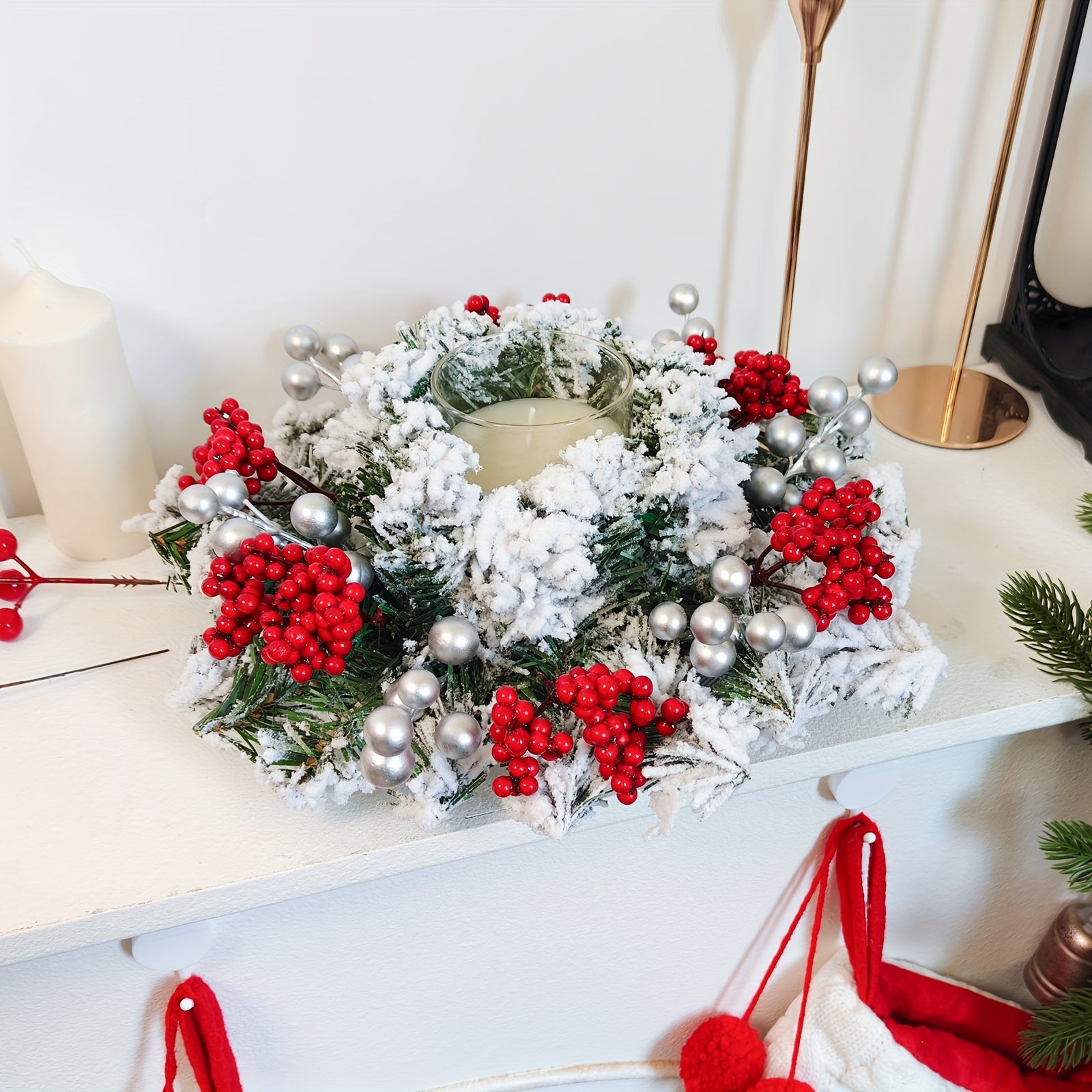 11.8-Inch Snow-Covered Red Berry Christmas Wreath - Realistic Snow Effect with Frosted Finish, All-Weather Resistant Artificial Flowers, Christma Candle Wreath, Christma Wreath, Christmas Home Decoration, Christmas Ornament, House Of Avana