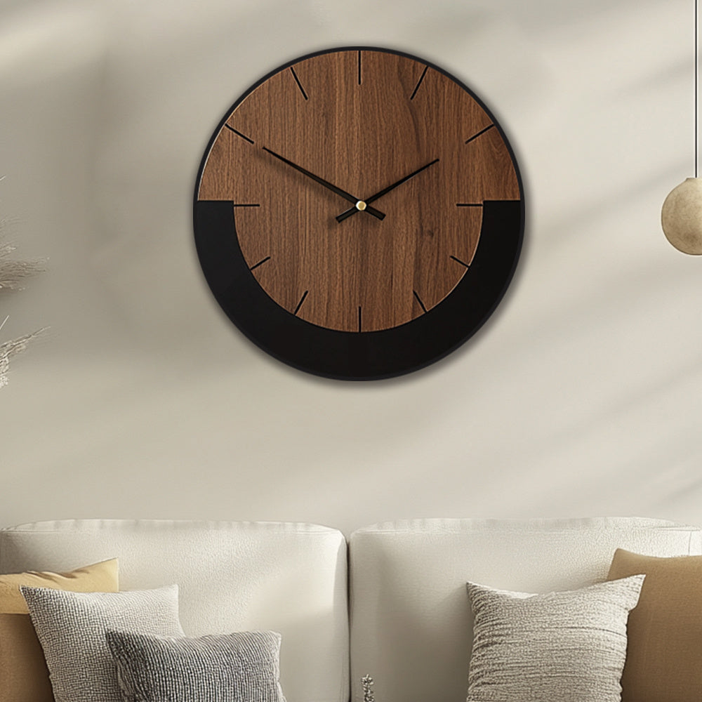 [Vintage Wooden Wall Clock] Vintage Rustic Wooden Round Wall Clock - Silent Battery Operated, 14/16/18 Inch, Black & Brown, Home Decor for Living Room, Bedroom, Office, Kitchen House Of Avana