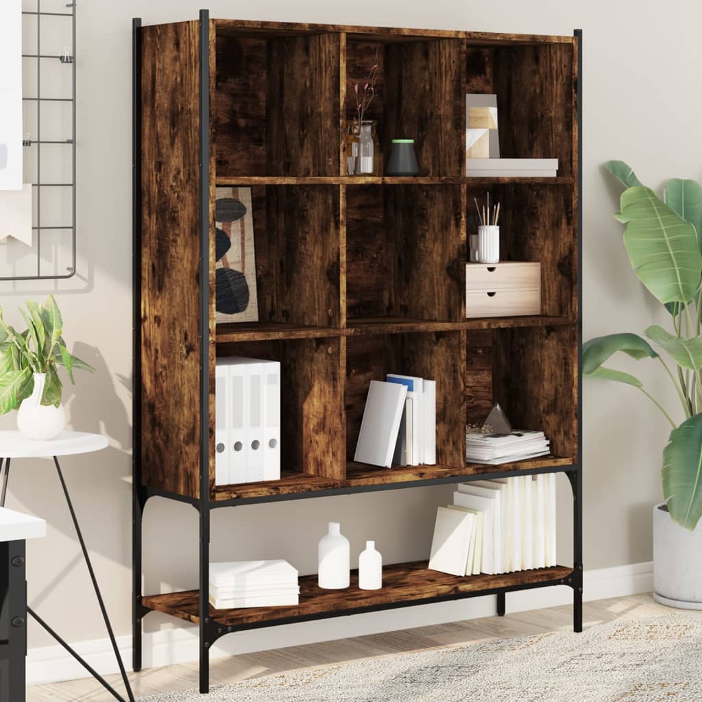 Bookcase Smoked Oak 102x30x141.5 cm Engineered Wood-for Living Room, Home Office, Dinning Room, Bookcase and Bookshelf for Living Room, Study, Office, Bedroom- Freestanding Shelving-Geometric Storage Organizer Bookcase with O House Of Avana