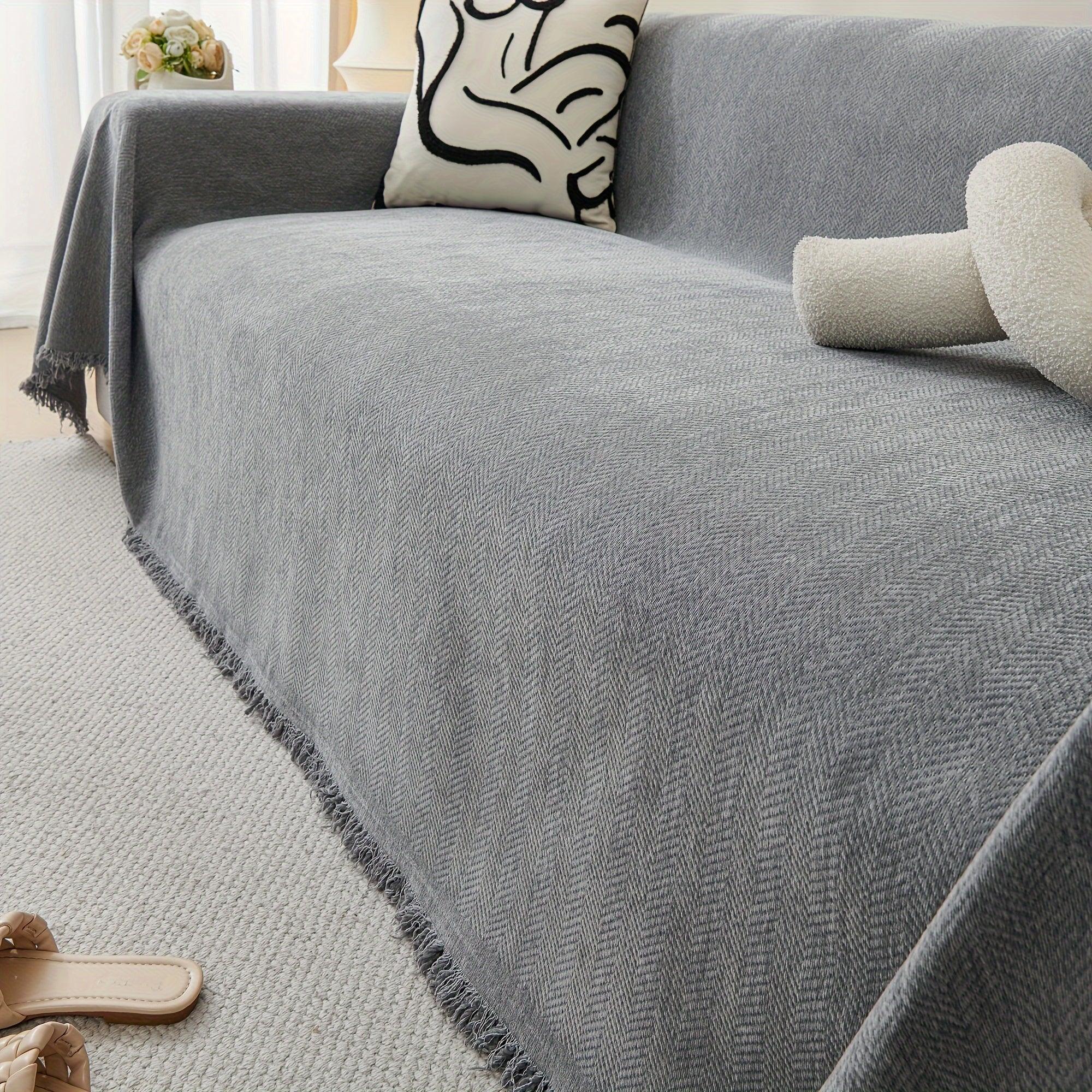 Update Sofa with Organic Couch Cover| Herringbone Chenille Tassels topspet