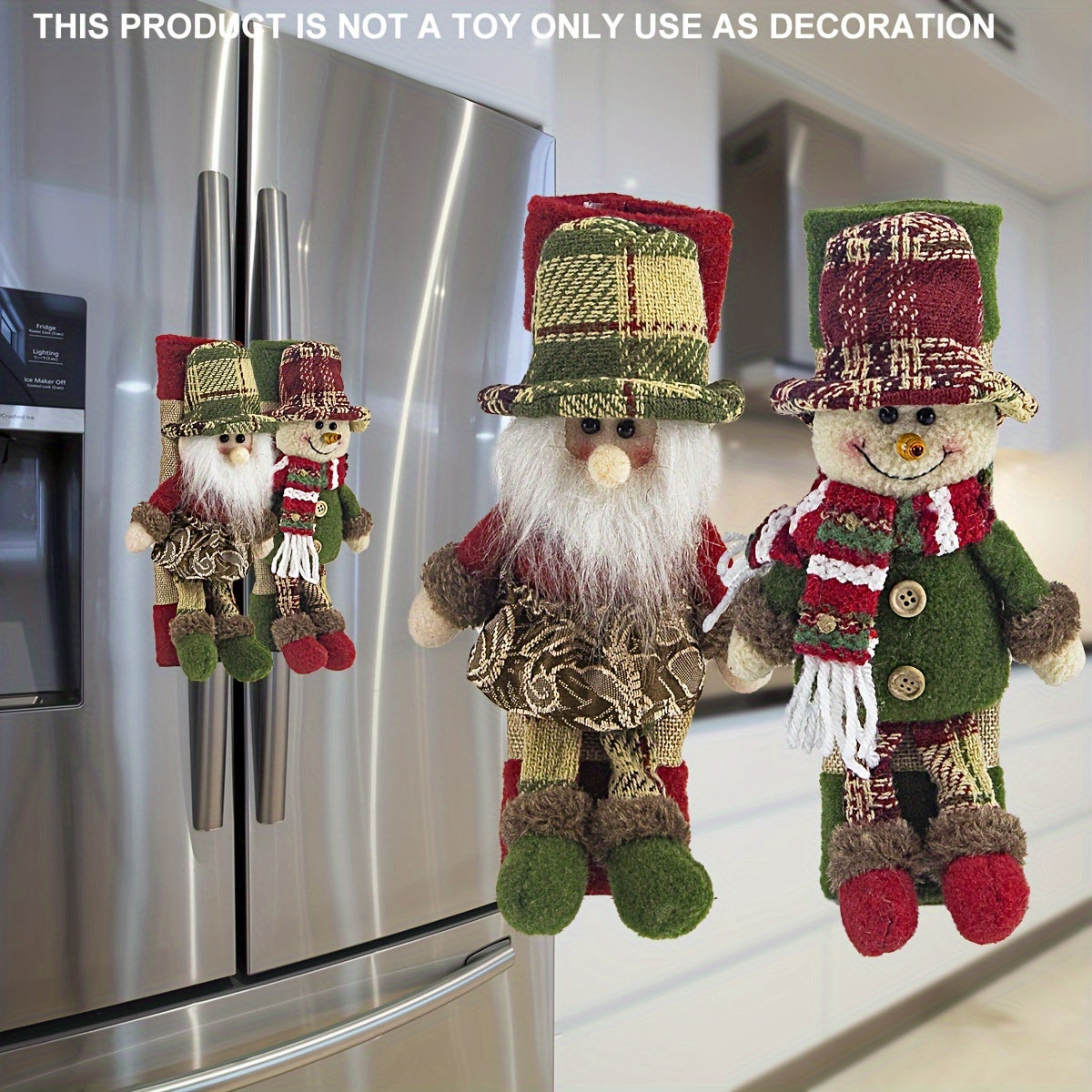 2-Pack Christmas Refrigerator Door Handle Covers, Vintage Plaid Fabric Santa & Snowman Kitchen Appliance Handle Covers, Polyester Non-Electric Festive Decor for Fridge, Microwave, Dishwasher - Universal Holiday Anniversary Pa House Of Avana