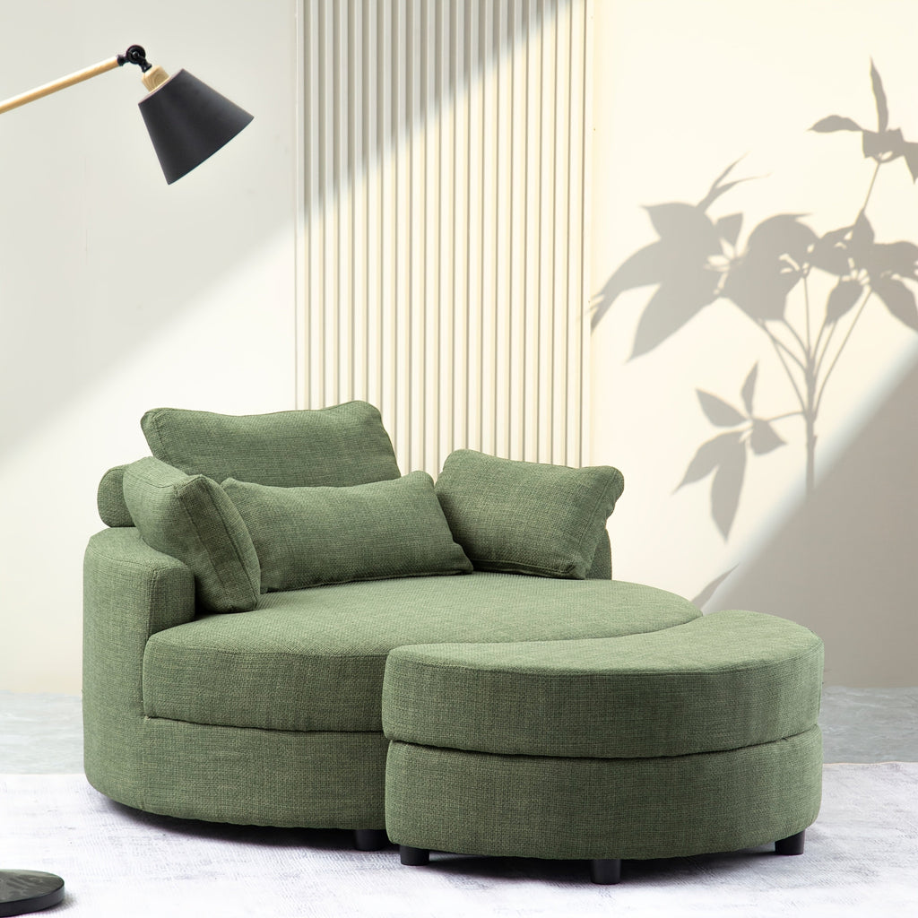 52 Inch Round Chair Linen with Moon Storage Ottoman, with 4 Pillows for Study Living Room Bedroom, Beige/dark Gray/light Gray/orange/green House Of Avana