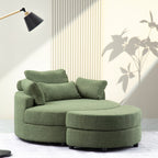 52 Inch Round Chair Linen with Moon Storage Ottoman, with 4 Pillows for Study Living Room Bedroom, Beige/dark Gray/light Gray/orange/green House Of Avana