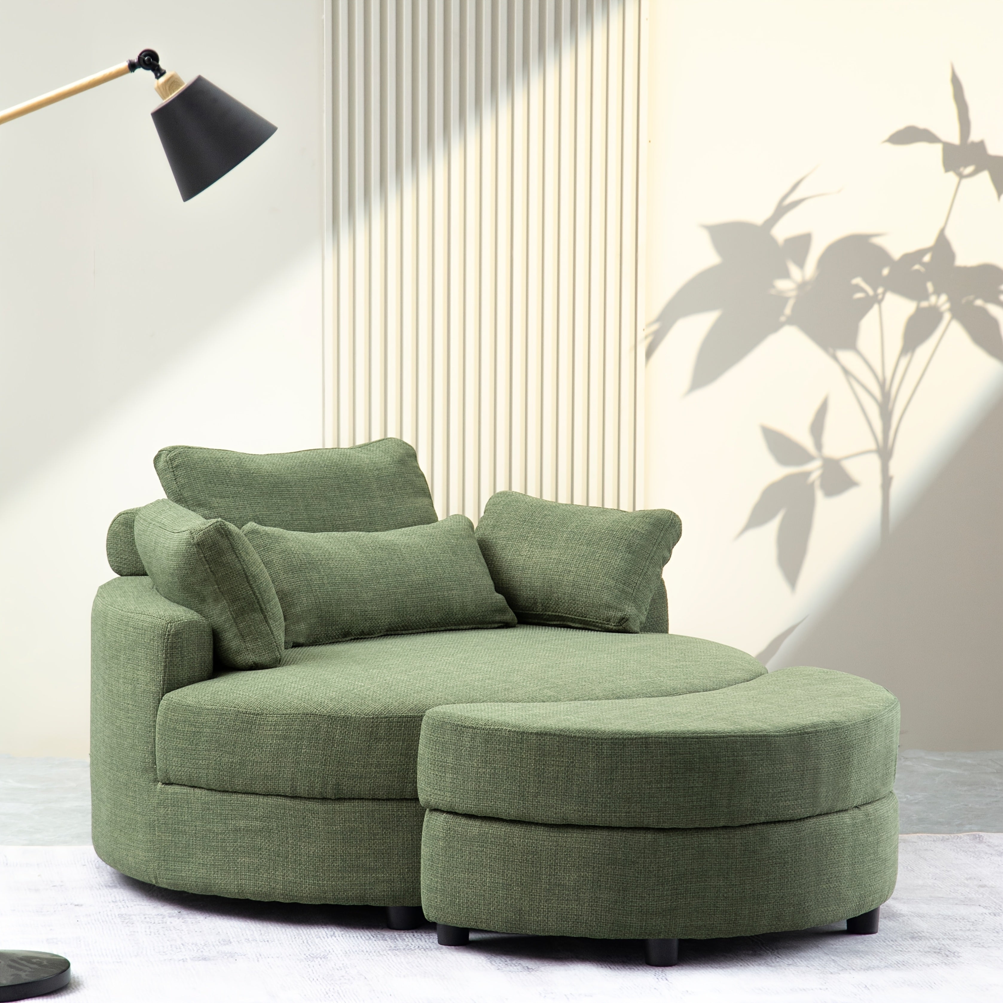 52 Inch Round Chair Linen with Moon Storage Ottoman, with 4 Pillows for Study Living Room Bedroom, Beige/dark Gray/light Gray/orange/green House Of Avana
