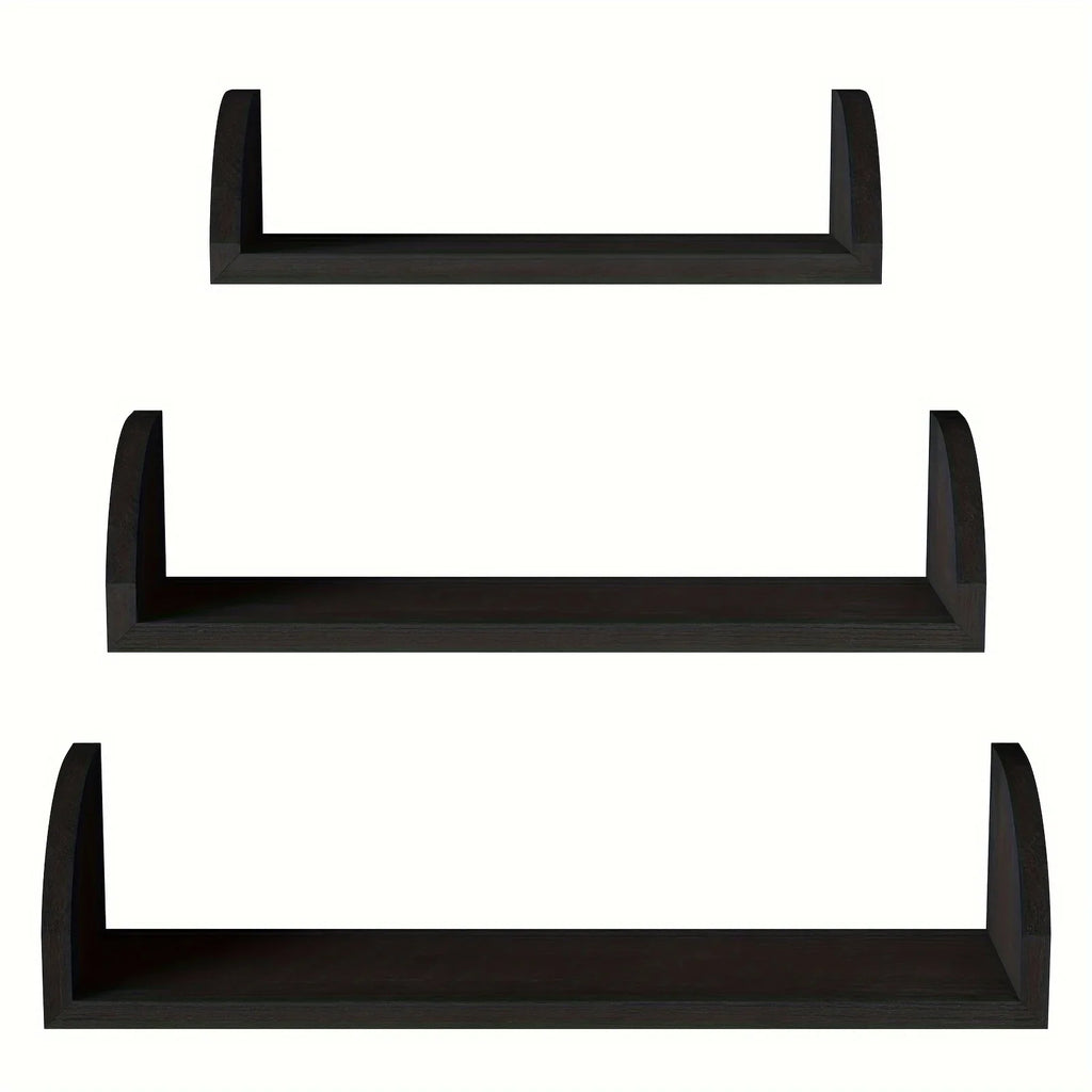 Floating Shelves Wall Mounted, Solid Wood Shelves Wall Bookshelves Set Of 3 For Bedroom, Living Room, Bathroom, Kitchen - Black House Of Avana
