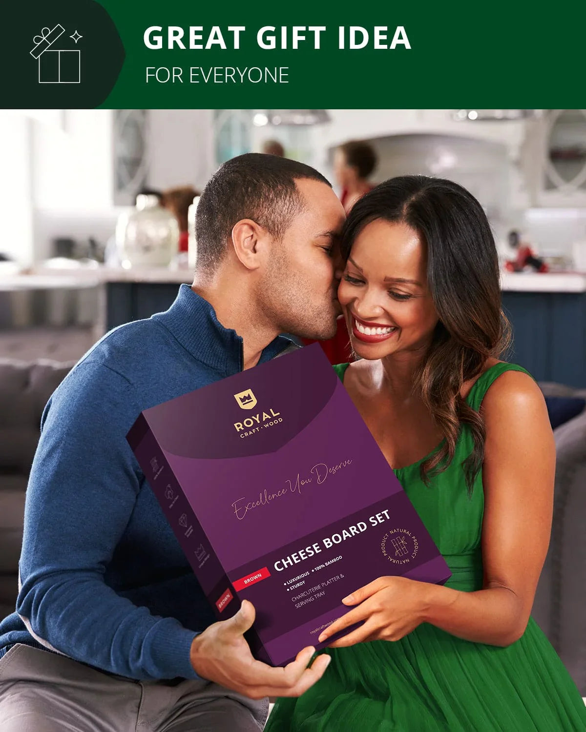 Cheese Board Set w/knives, 16.5“x11”, Brown Royal Craft Wood