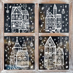 4 Sheets Christmas Window Stickers - Snowhouse & Snowflake Designs, Reusable Plastic Holiday Decorations for Glass Surfaces, Semi-Matte Finish, Perfect for Festive Party Decor, Christmas Decorations, Christmas Window Cling, C House Of Avana