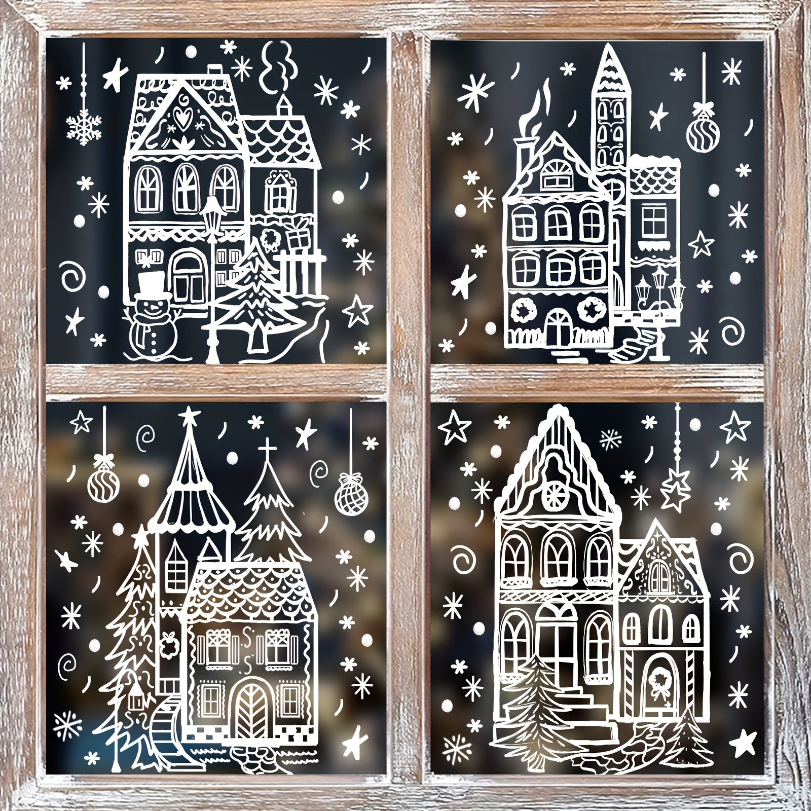 4 Sheets Christmas Window Stickers - Snowhouse & Snowflake Designs, Reusable Plastic Holiday Decorations for Glass Surfaces, Semi-Matte Finish, Perfect for Festive Party Decor, Christmas Decorations, Christmas Window Cling, C House Of Avana